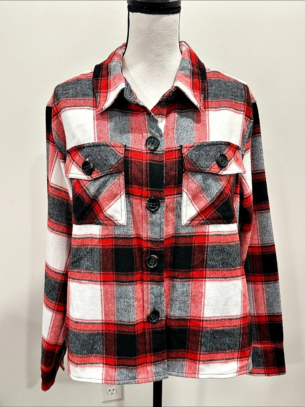 NWT BB Dakota by Steve Madden Boxy Plaid Shacket Red Flannel CL42594W Large